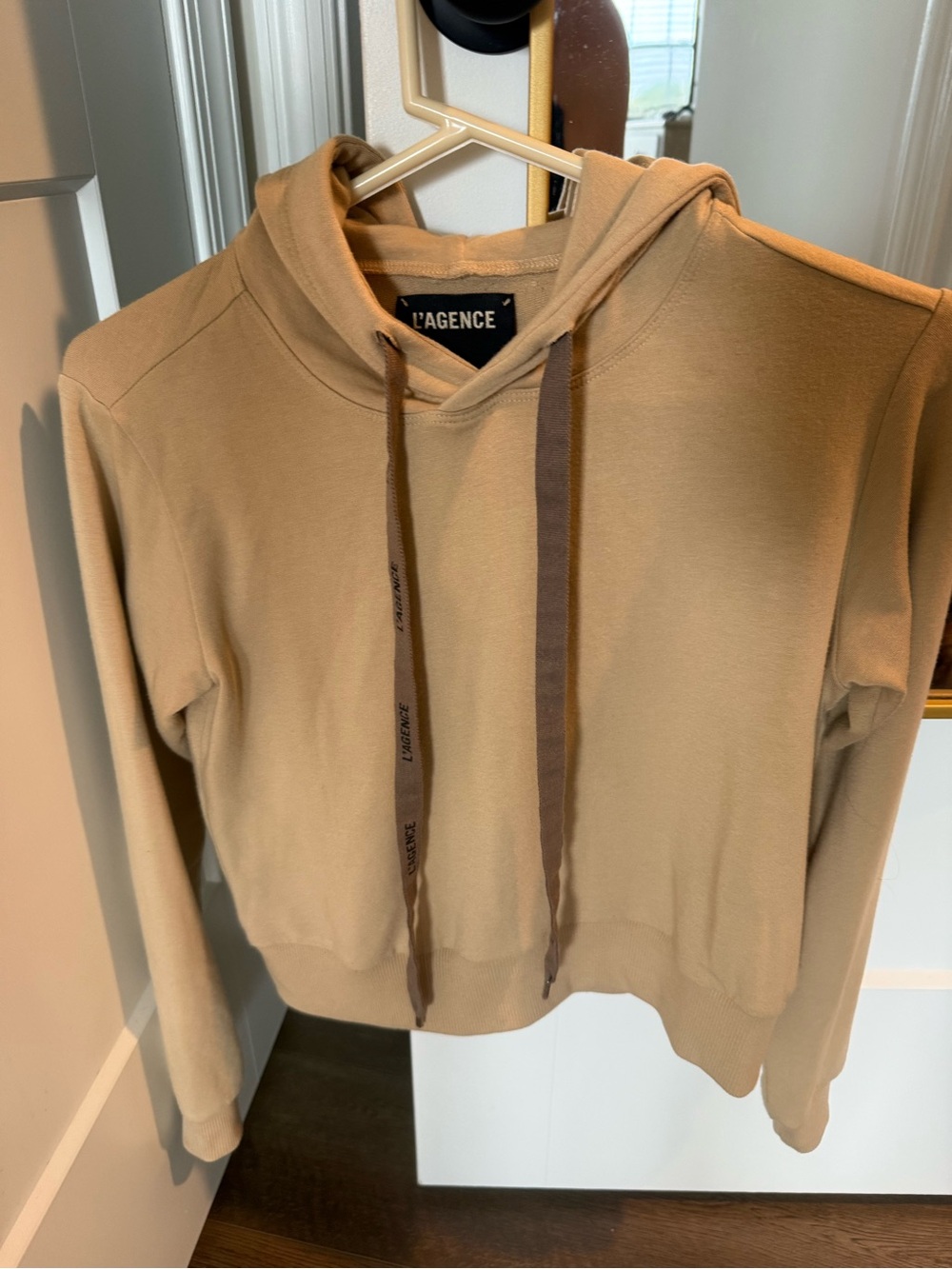 L'AGENCE Camel Hoodie with Branded Drawstrings